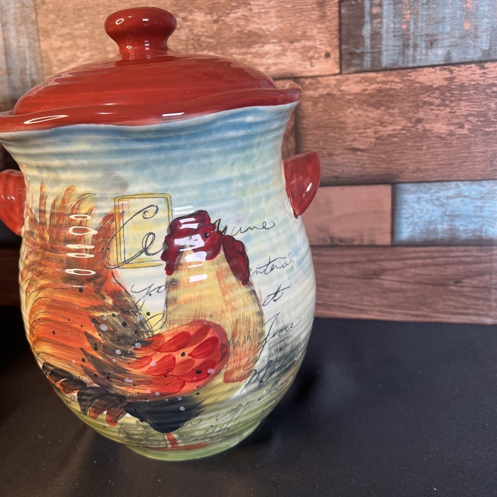Susan Winget Certified International Rooster Canister Cookie Jar Approx 10.5" - Picture 5 of 11